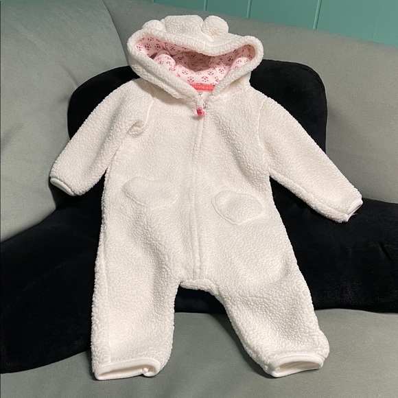 CARTERS BABY WHITE SHERPA FLEECE TEDDY BEAR BODYSUIT WITH HEART POCKETS SIZE 6M - Picture 2 of 6